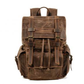 Vintage Unisex Casual Leather Backpack Canvas Rucksack Bookbag Satchel Hiking Backpack Travel Outdoor Shouder Bag