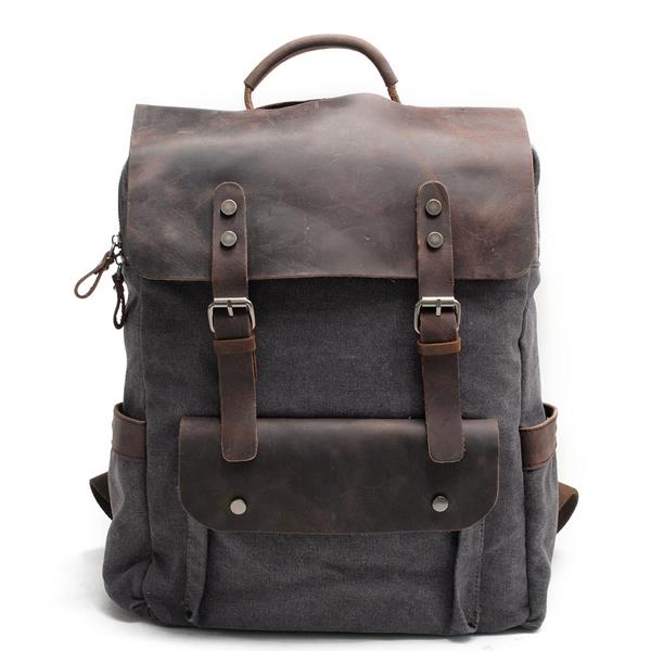 Vintage Canvas Leather Backpack Campus Book-Bag Outdoor Recreation