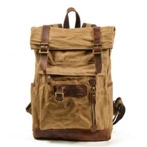 Waxed Canvas Backpack for Men Women Vintage Laptop Backpacks School Bookbag Waterproof Wax Canvas Leather Daypack Rucksack for Travel Hiking