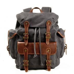 Vintage Canvas Backpack Waxed Canvas Leather Big Capacity Bag Casual College Bag Hiking Bag Outdoor Rucksack Travel Day Pack