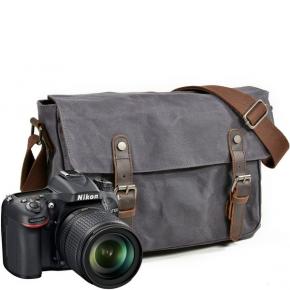 Vintage Canvas Camera Shoulder Bag Waterproof Leather Trim DSLR SLR Shockproof Camera Bag