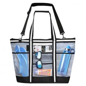 Extra Large Mesh Beach Bag Top Zip Multipurpose Tote Bag Shoulder Bag