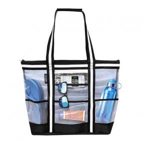 Large Light Weight Mesh Beach Bag 9 Pockets Multipurpose Tote Bag Shoulder Bag for for Gym Picnic Shopping or Travel